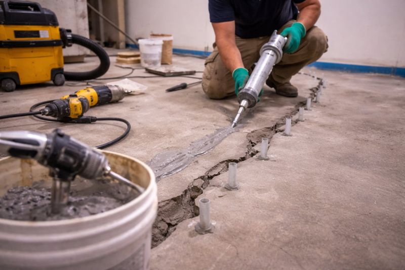 Cracked Basement Floor Repair in Bixby, OK